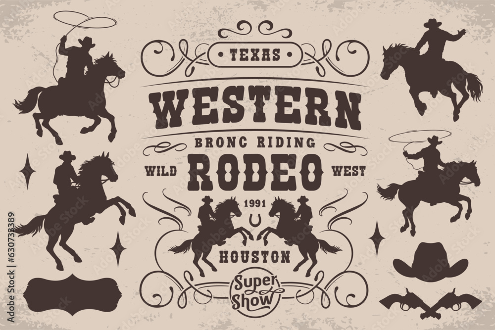 Poster Western rodeo set posters monochrome