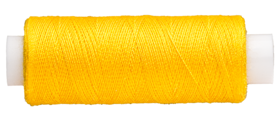 Spool with yellow thread for sewing, supply for sewing, isolated object 
