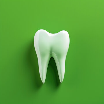 White tooth on a green background. The concept of dental health.