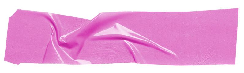 Single piece of pink cut out adhesive dirty tape strip or label with texture wrinkles on...