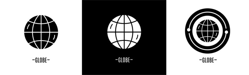 Globe logo set. Collection of black and white logos. Stock vector.
