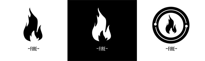 Fire logo set. Collection of black and white logos. Stock vector.