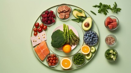 Fototapeta na wymiar Healthy fresh food flat lay, diet, weight loss