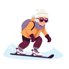 old woman snowboarding vector flat isolated illustration