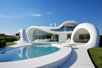 Obraz premium Minimalist Villa Design. AI technology generated image