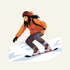 woman snowboarding vector flat minimalistic isolated illustration