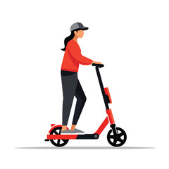 woman standing riding e-scooter vector flat isolated illustration