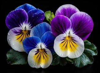  Isolated pansy flower-head on black background, Viola x wittrockiana. Created with Generative AI technology. © lililia