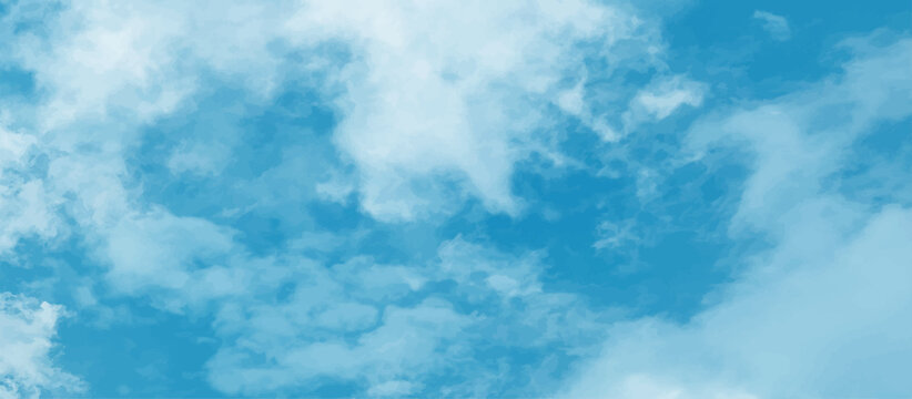 blue sky with white clouds in sunny weather .Blue Sky vector .White cumulus clouds formation in blue sky .blue water surface background .Panorama.	