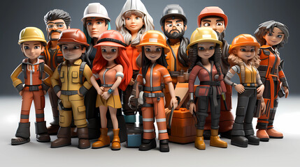 3d Illustrate a diverse group of workers