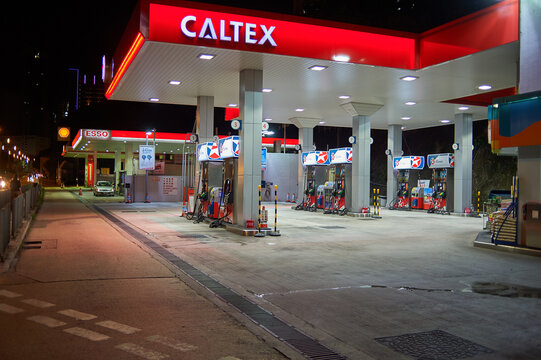 HONG KONG - APRIL 15, 2015: Caltex fuel station in the evening.