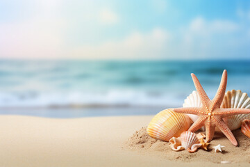 Fototapeta na wymiar beach scene with seashell sand beach background 3d rendering AI generative