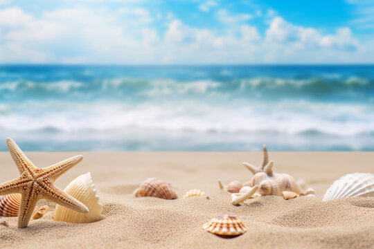 beach scene with seashell sand beach background