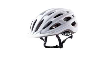 White bicycle helmet on a white background, viewed from a particular angle.