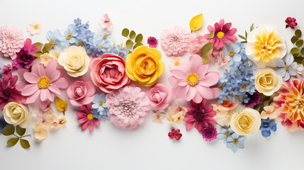 Colorful flower arranged on white background, Copy Space