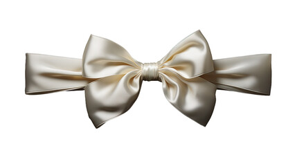 A white bow is tied using a ribbon made of silk and can be seen from above.