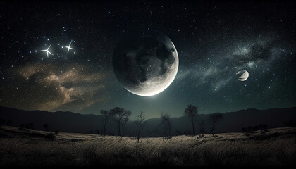 幻想的な夜空と月のイラスト