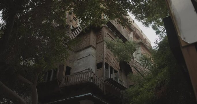 Old houses with wooden mashrabiya in al-Balad quarterJeddah  Saudi Arabia