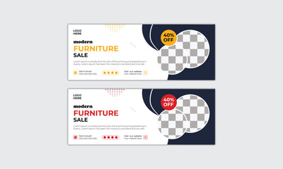 Exclusive Modern furniture sale facebook cover page and web banner design, Suitable for web banner for furniture product promotion. Red color banner with space of image