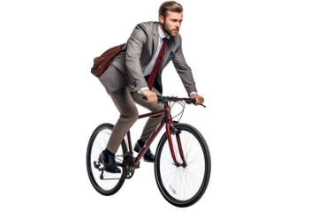 man riding a bike isolated on white