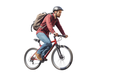 man riding a bike isolated on white