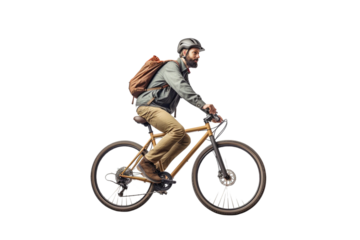 man riding a bike isolated on white
