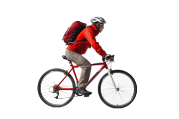 man riding a bike isolated on white