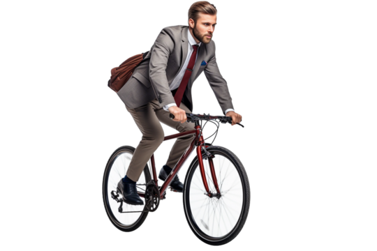 man riding a bike isolated on white