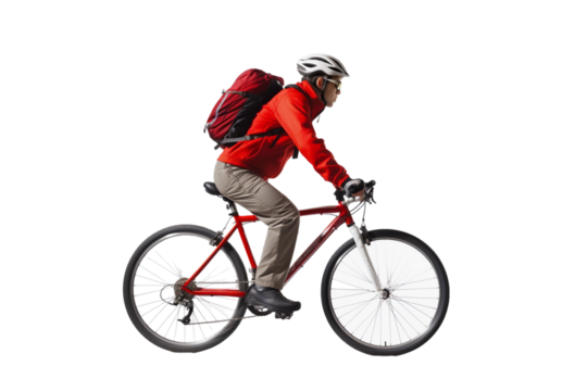 man riding a bike isolated on white