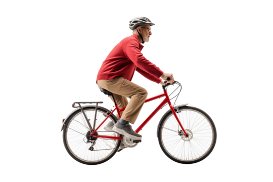 man riding a bike isolated on white