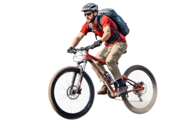 man riding a bike isolated on white