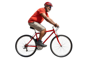 Naklejka premium man riding a bike isolated on white