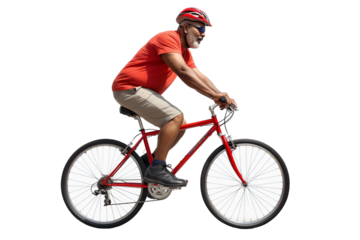 man riding a bike isolated on white