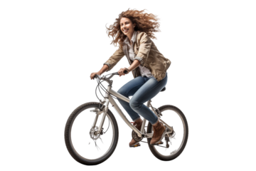 woman with bicycle isolated on white