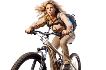 woman with bicycle isolated on white