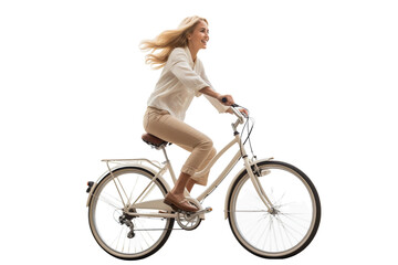 woman with bicycle isolated on white