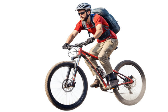 man riding a bike isolated on white