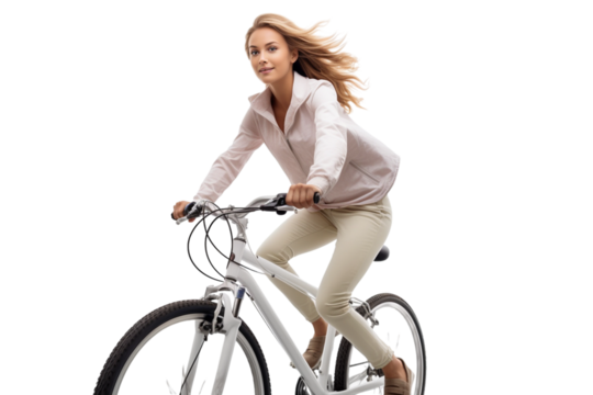 woman with bicycle isolated on white