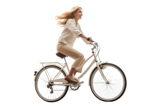 woman with bicycle isolated on white - Powered by Adobe