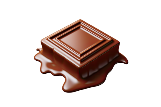 3D image of an icon representing a dark chocolate bar with a creamy chocolate filling dripping.