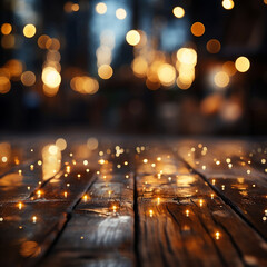 wooden floor empty, lights and glitters around,blurred background-2
