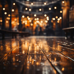 wooden floor empty, lights and glitters around,blurred background-1