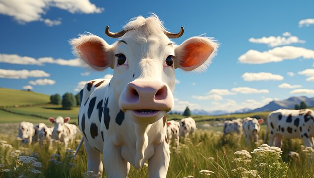 A cow in a meadow, generative ai