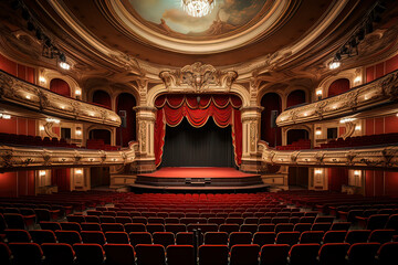 A luxurious opera house in classical style. AI technology generated image - obrazy, fototapety, plakaty