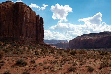Aerial view of desert landscape with rock formations