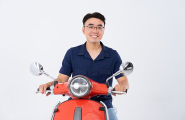 Fototapeta na wymiar a man wearing a helmet and driving a motorcycle