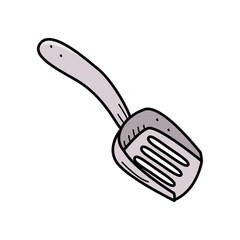 Shovel for cleaning for pets. Vector doodle illustration, tray cleaning icon for cat or dog.