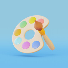 School supplies icon. School brush and palette. 3D render