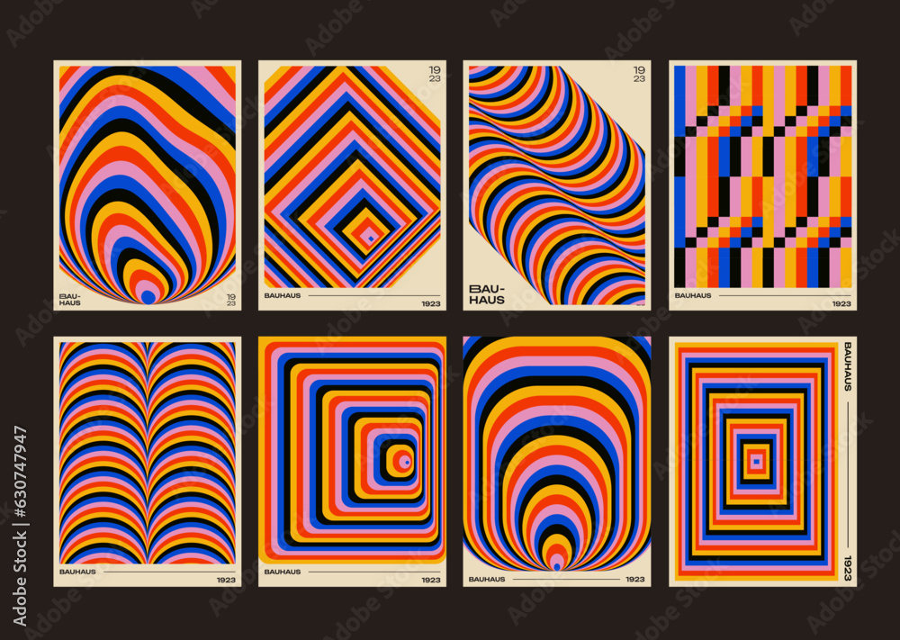 Poster cool bauhaus posters collection. trendy abstract geometric patterns. graphic design geometry colorfu