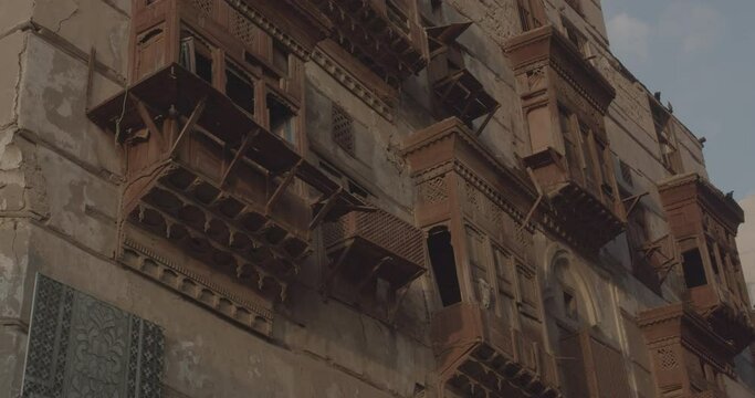 Old houses with wooden mashrabiya in al-Balad quarterJeddah  Saudi Arabia